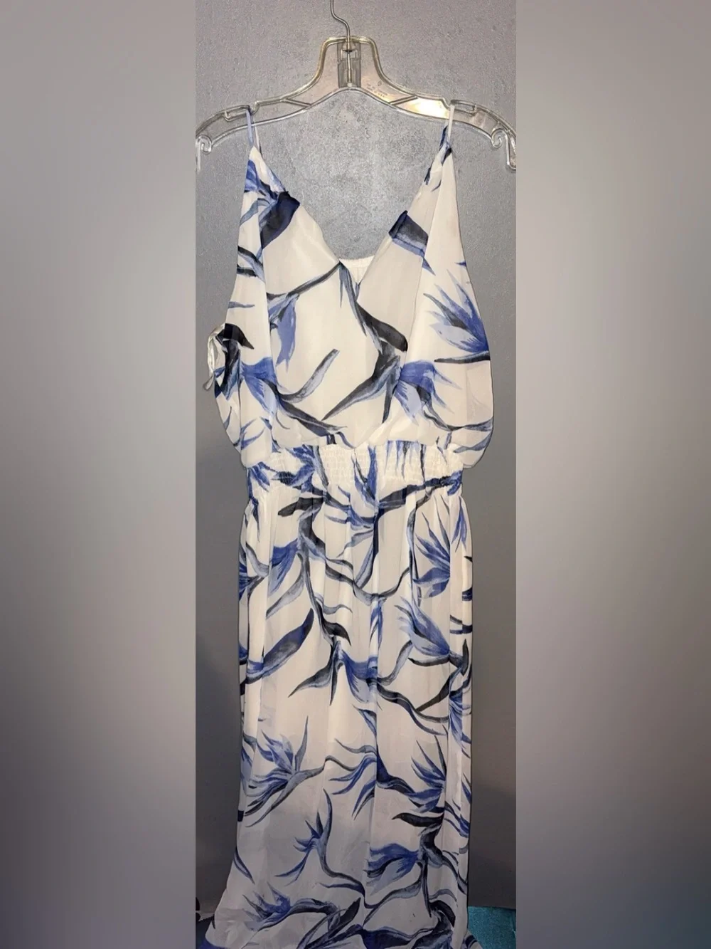 Enfocus Studio White Maxi Dress with Blue Floral Pattern
